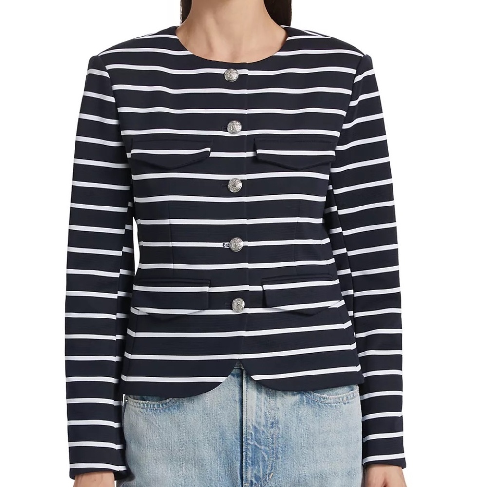Veronica Beard Kensington Striped Knit Button-Up Jacket